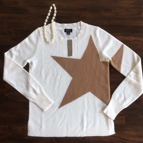 J. Crew Sweaters - JCrew 100% cashmere crewneck Star sweater XS NWT